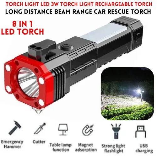 8-in-1 Rechargeable LED Flashlight with Emergency Tools