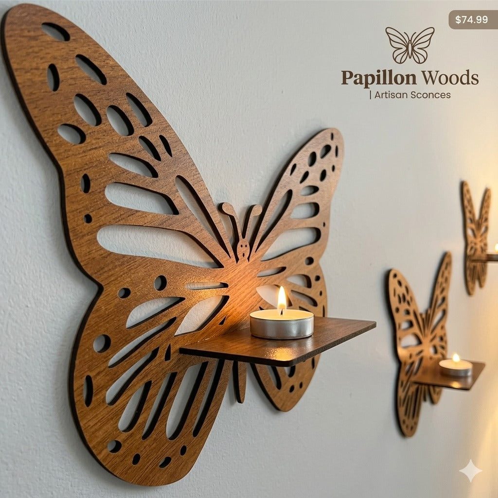 Pack of 4 Butterfly Wall Shelves – Decorative Wooden Wall Décor Set